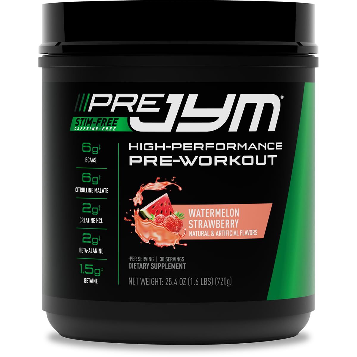 Pre JYM Stim Free Watermelon Strawberry Pre-Workout Powder, Creatine, No Caffeine, Citrulline, Betaine, BCAA&#39;s, Taurine, Alpha-GPC, Huperzine, 30 Servings