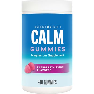 Natural Vitality Calm, Magnesium Citrate Supplement, Stress Relief Gummies, Supports a Healthy Response to Stress, Gluten Free, Vegan, Raspberry Lemon, 240 Gummies (Packaging May Vary)