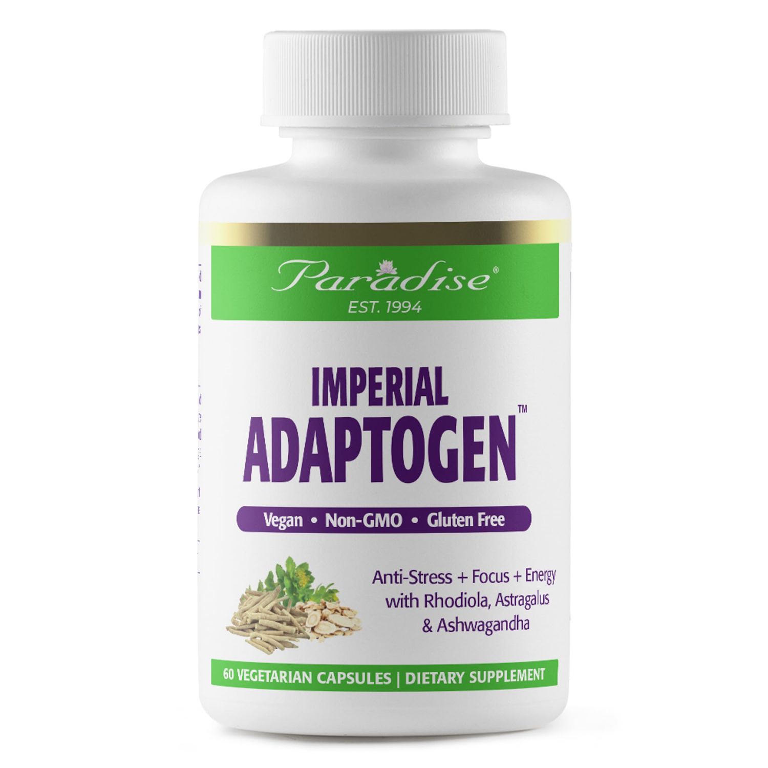 Paradise Herbs, Imperial Adaptogens, with Ashwagandha, Astragalus, Rhodiola, Proprietary Adaptogen Blend for Stress Support, Focus &amp; Energy, 60