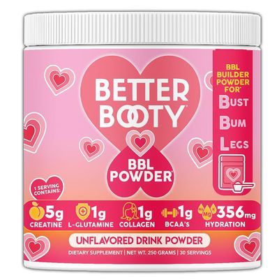 Better Booty BBL Powder Creatine for Women, Booty Gain, Muscle Builder, Energy Booster, L-Glutamine, BCAA&#39;s, Collagen, and Hydration Complex Unflavored Drink Mix (250 Grams, 30 Servings)