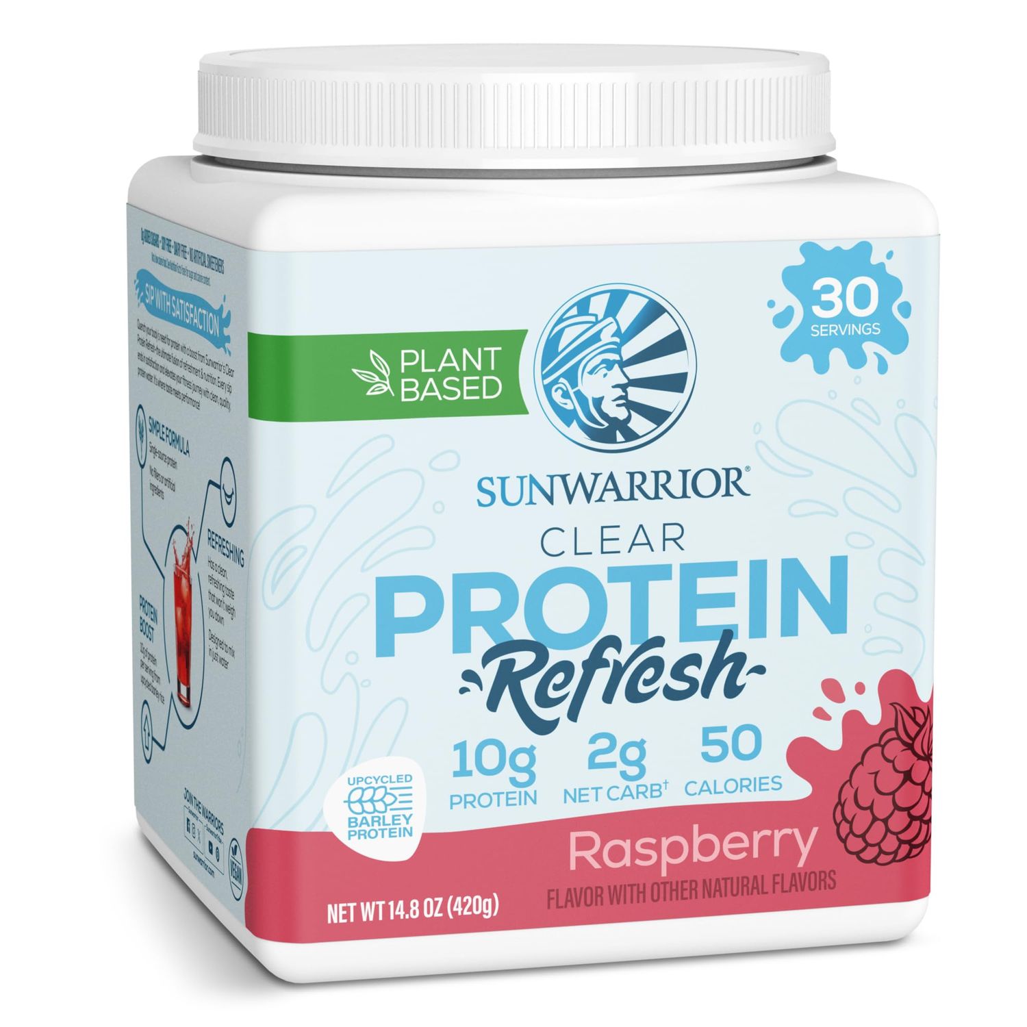 Clear Protein Powder Plant-Based Protein Water Mix, Vegan Protein and Refreshing Hydration Powder Additive | 10g Protein Per Serving | Raspberry Flavored | 420g Tub 30 Servings | Clear Protein Refresh