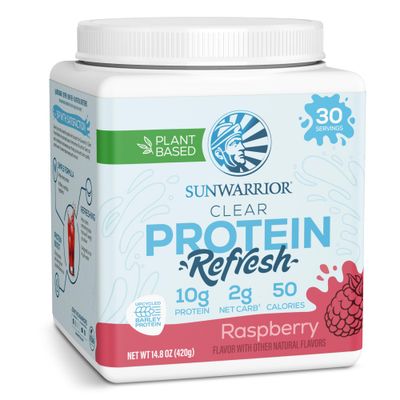 Clear Protein Powder Plant-Based Protein Water Mix, Vegan Protein and Refreshing Hydration Powder Additive | 10g Protein Per Serving | Raspberry Flavored | 420g Tub 30 Servings | Clear Protein Refresh