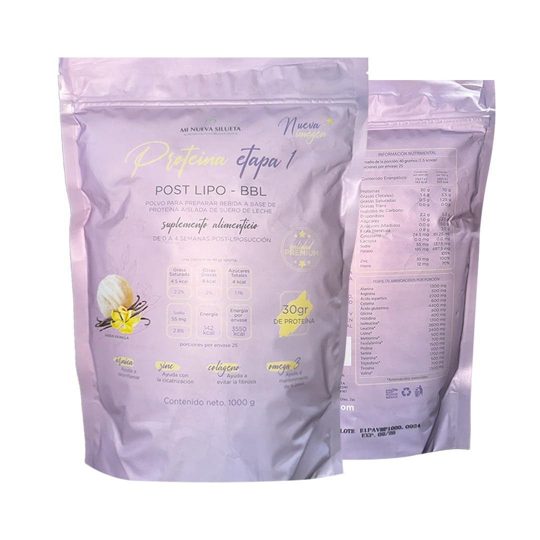 MI NUEVA SILUETA Lipotransfer Protein Stage 1 My New Silhouette is an Isolated whey Protein Powder with Collagen That Helps to Maintain transferred Fat. (VANILA)