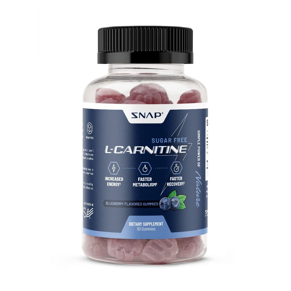 Sugar Free L Carnitine 500mg Gummy - Natural Pre Workout L-Carnitine Supplement - Increased Energy, Faster Recovery, Boost Metabolism, Pre Workout for Women &amp; Men, Blueberry Flavor (60 Gummies)