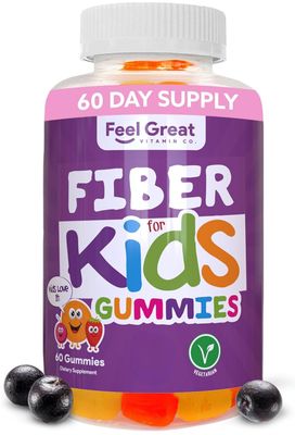 Feel Great Fiber Gummies for Kids Digestive Support | Constipation Relief for Kids | Fruity Flavored Chewable Kids Fiber Gummies | Vegetarian Supplements | 60 Day Supply