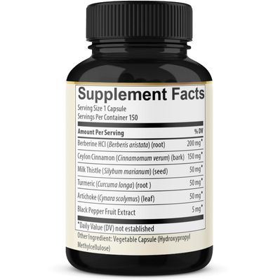 2 Pack Berberine HCl- Plus Ceylon Cinnamon, Turmeric, Milk Thistle, Artichoke, Black Pepper, Berberine HCI Root Supplements Pills - Immune System