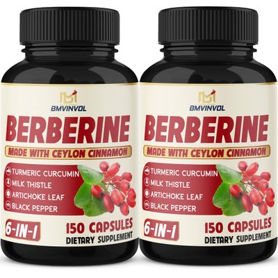 2 Pack Berberine HCl- Plus Ceylon Cinnamon, Turmeric, Milk Thistle, Artichoke, Black Pepper, Berberine HCI Root Supplements Pills - Immune System