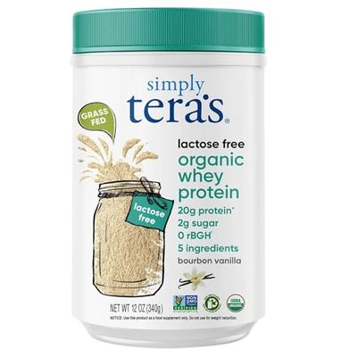 Simply tera&#39;s Lactose Free Organic Whey Protein - Lactose Free Protein Powder, Vanilla Protein Powder with 20g of Protein Per Serving, Non-GMO, Gluten-Free, rBGH-Free, Kosher - 12 Oz