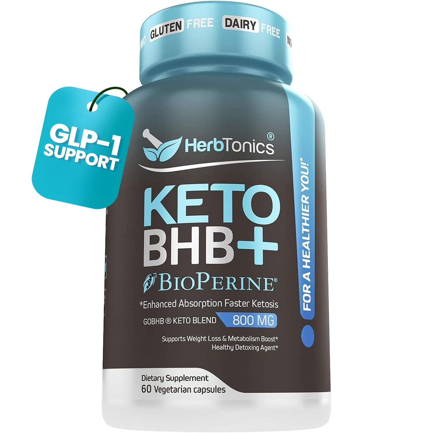 Herbtonics High Strength Keto Capsules with Bioperine for Enhanced Absorption - Gluten-Free BHB Salts for Ketosis, Fasting, and GLP-1 Support. Boosts Energy &amp; Focus. 60 Vegan Capsules