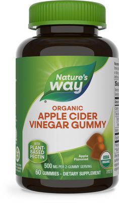 Natures Way Organic Apple Cider VinegarGummies, 500 mg Organic Apple Cider Vinegar per 2-Gummy Serving, Apple Flavored,60 Gummies(Packaging May Vary)