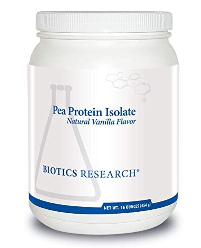 Biotics Research Pea Protein Isolate Natural Vanilla Flavored. Mixes Easily with Water or Juice. Premium Pea Protein. 21 gram Clean Protein per Serving 16 Ounces
