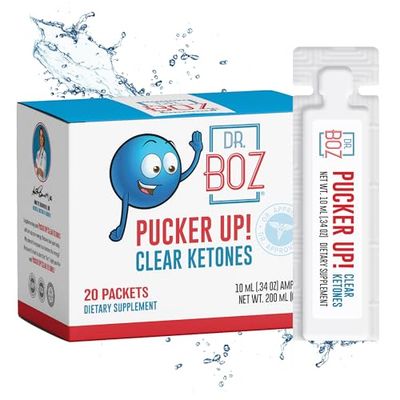 Dr. Boz - Pucker UP! Clear Ketones, 20 Packets - Pure Liquid BHB - Fast Acting Exogenous Ketones - Increase Energy &amp; Clarity - Max Strength - Quality Tested - Made in USA - Keto Diet - 0.34oz (10ml)