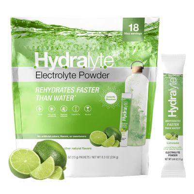 Hydralyte Low Sugar Rapid Rehydration - Lightly Sparkling Electrolyte Powder Packets, 16 oz Serve | Limeade Hydration Packets | Hydration for Heat, Travel Essential - Workout Essential (18 Count)