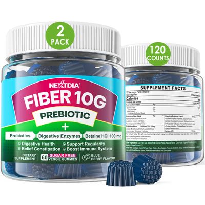 Fiber Gummies for Adults, Sugar Free 10g Prebiotic Fiber Supplement with Digestive Enzymes, Probiotics &amp; 100mg Betaine for Digestive &amp; Gut Health and Regulate Bowel Movement, Vegan, Gelatin Free,120ct