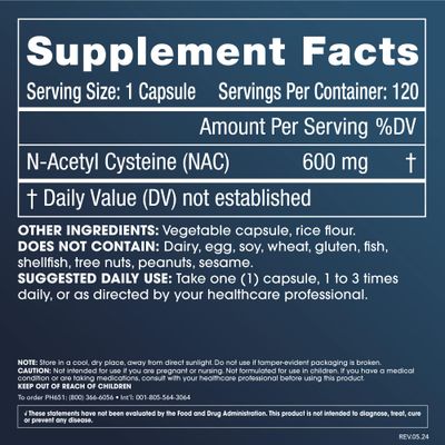 ProHealth Pure NAC - N-Acetyl Cysteine - Liver and Immune Support, Antioxidant and Glutathione Boost, Cellular Health | 600 mg per Capsule | 120 Servings | Third-Party Tested