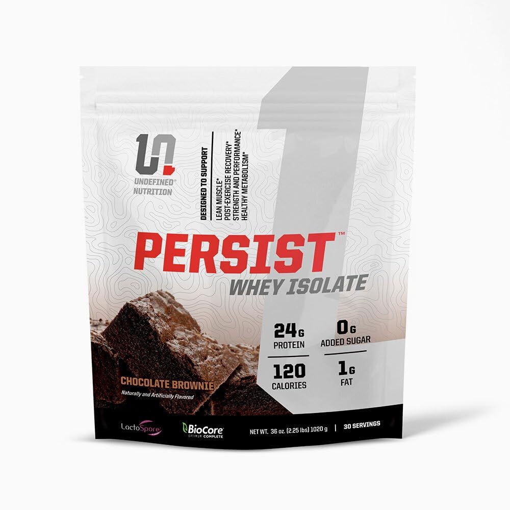Undefined Nutrition Persist Whey Isolate by Brian Shaw - 24g Protein, 30 Servings - Supports Recovery, Strength &amp; Performance - Gluten Free, Fast Absorbing (2.18lbs, Chocolate Brownie)