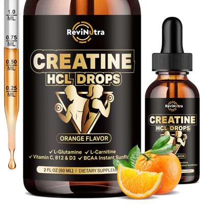 Creatine HCL Liquid Drops for Men &amp; Women, 1500mg Liquid Creatine Hydrochloride for Muscle Growth &amp; Recovery, Promote Energy, Boost Strength, High Absorption, 2 Fl Oz, Sugar-Free Orange Flavor