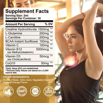 Creatine HCL Liquid Drops for Men & Women, 1500mg Liquid Creatine Hydrochloride for Muscle Growth & Recovery, Promote Energy, Boost Strength, High Absorption, 2 Fl Oz, Sugar-Free Orange Flavor