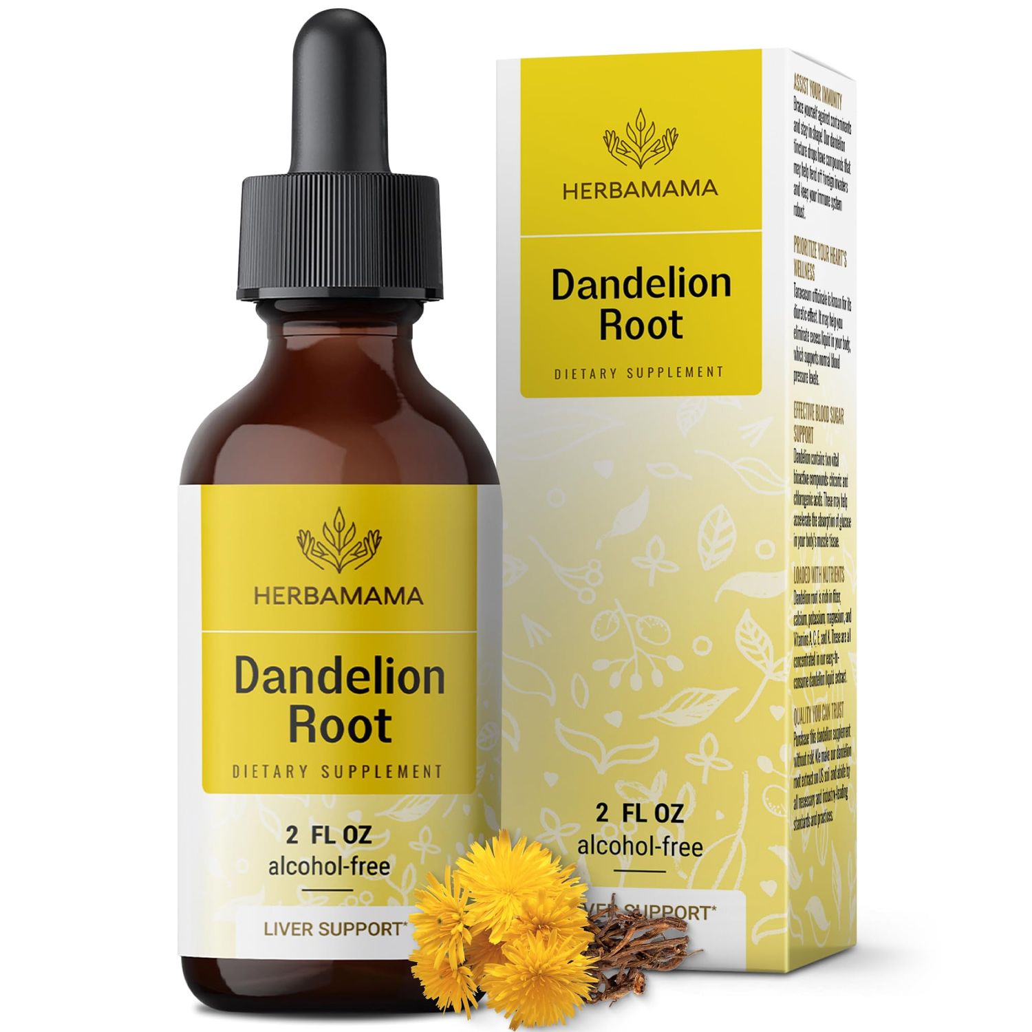 HERBAMAMA Dandelion Root Extract - Dandelion Tincture Vegan Liver Support Supplements - Dandelion Root Liver and Kidney Detox Drops - Alcohol &amp; Sugar-Free, 28-Day Supply