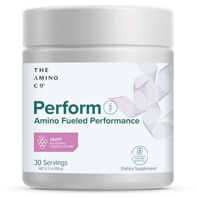 The Amino CO Perform Pre Workout Powder, Energy Supplement with Vegan Essential Amino Acids &amp; Creatine, Preworkout Boost for Men &amp; Women, Grape (6.7 oz)