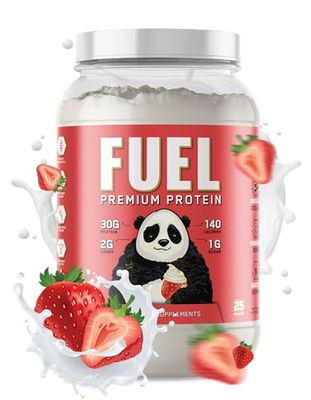 Underground Bio Labs Panda Fuel Premium Protein Non-GMO Whey,Hydrolyzed Collagen, Casein,Probiotics, Enzymes, Keto Friendly,Time Release, 25 Servings (Strawberries &amp; Cream)