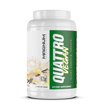 Magnum Nutraceuticals Quattro Vegan Protein Powder, Vanilla 2lb - Premium Plant-Based Protein Powder Isolate for Muscle Growth &amp; Recovery