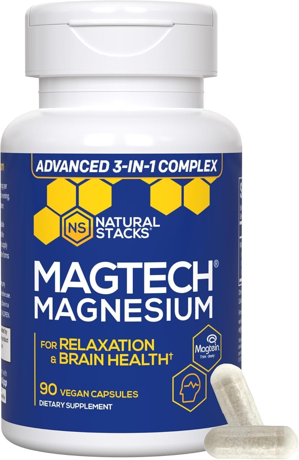 MagTech Magnesium Supplement - Chelated Magnesium Complex - 3 Forms of Magnesium: Magtein Magnesium L-Threonate, Glycinate &amp; Taurate - Supports Relaxation &amp; Brain Health*, 90 Magnesium Capsules