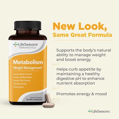 Metabolism - Weight Control Support &amp; Energy Boosting Supplement - Natural Appetite Suppressant - Curbs Cravings - Green Tea, Coffee Bean, Chromium, Cacao &amp; Theobromine - 70 Capsules