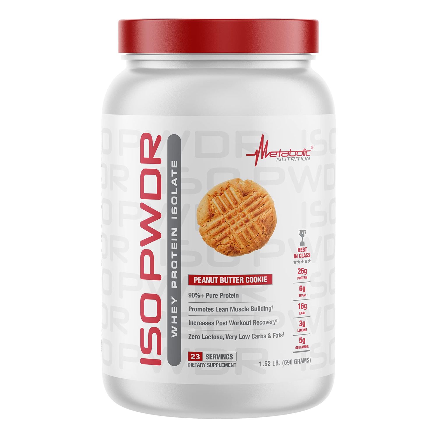 Metabolic Nutrition Whey Protein Isolate ISO PWDR Peanut Butter Cookie, 1.54lb, 23 Servings, 26g Protein, Fast Digesting, Zero Carbs, Delicious Flavor, Very Low Carbs &amp; Fat, Zero Lactose