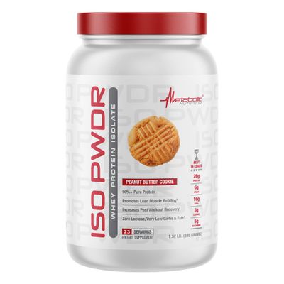 Metabolic Nutrition Whey Protein Isolate ISO PWDR Peanut Butter Cookie, 1.54lb, 23 Servings, 26g Protein, Fast Digesting, Zero Carbs, Delicious Flavor, Very Low Carbs &amp; Fat, Zero Lactose
