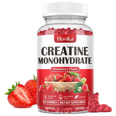 Hovika Creatine Monohydrate Gummies for Men &amp; Women, Chewable 3g Creatine Monohydrate with Vitamin B12 for Muscle Growth &amp; Recovery-Vegan, Natural Strawberry Flavor, 90 Gummies