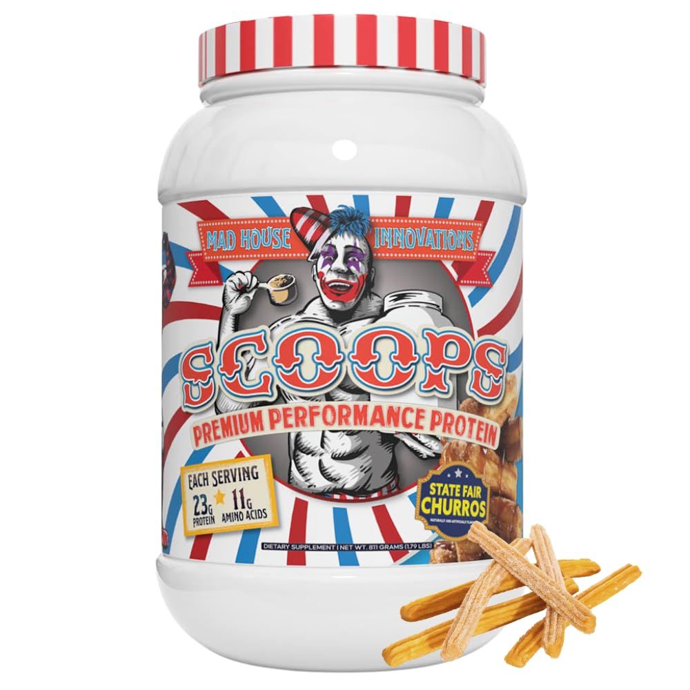 MAD HOUSE INNOVATIONS - State Fair Churros Flavored Isolate, Concentrate &amp; Hydrolyzed Whey Protein Powder - Low in Sugar, Carbs &amp; Fat 2LB Tub, 23G of Protein Best for Lean Muscle 26 Servings