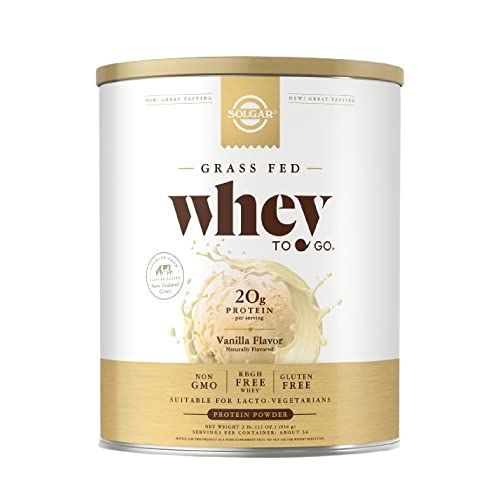Solgar Grass Fed Whey to Go, Vanilla - 2 lb - Grass-Fed Whey Protein Powder - rBGH Free, Non-GMO, Gluten Free - 36 Servings