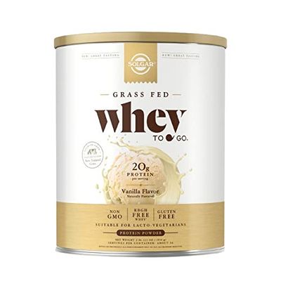 Solgar Grass Fed Whey to Go, Vanilla - 2 lb - Grass-Fed Whey Protein Powder - rBGH Free, Non-GMO, Gluten Free - 36 Servings