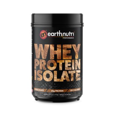 EarthNutri - Whey Isolate Protein Powder for Workout and Muscle Growth Support, 25g of Protein, Non-GMO and Gluten-Free Whey Protein Isolate Chocolate Flavor, 20 Servings