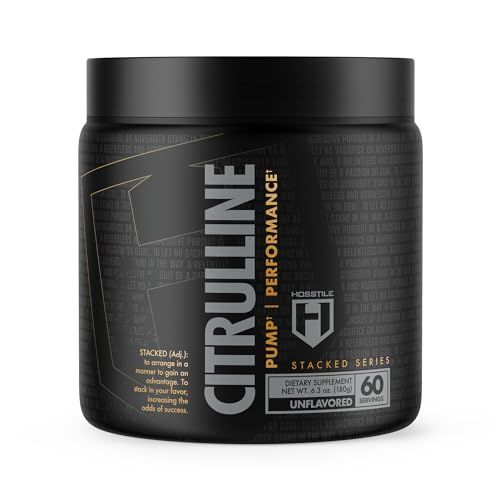 HOSSTILE Citrulline, Fermented L-Citrulline Powder, Nitric Oxide Pre Workout Supplement for Enhanced Blood Flow &amp; Muscle Pumps, Vegan, Unflavored, 60 Servings