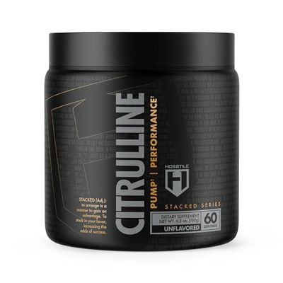 HOSSTILE Citrulline, Fermented L-Citrulline Powder, Nitric Oxide Pre Workout Supplement for Enhanced Blood Flow &amp; Muscle Pumps, Vegan, Unflavored, 60 Servings