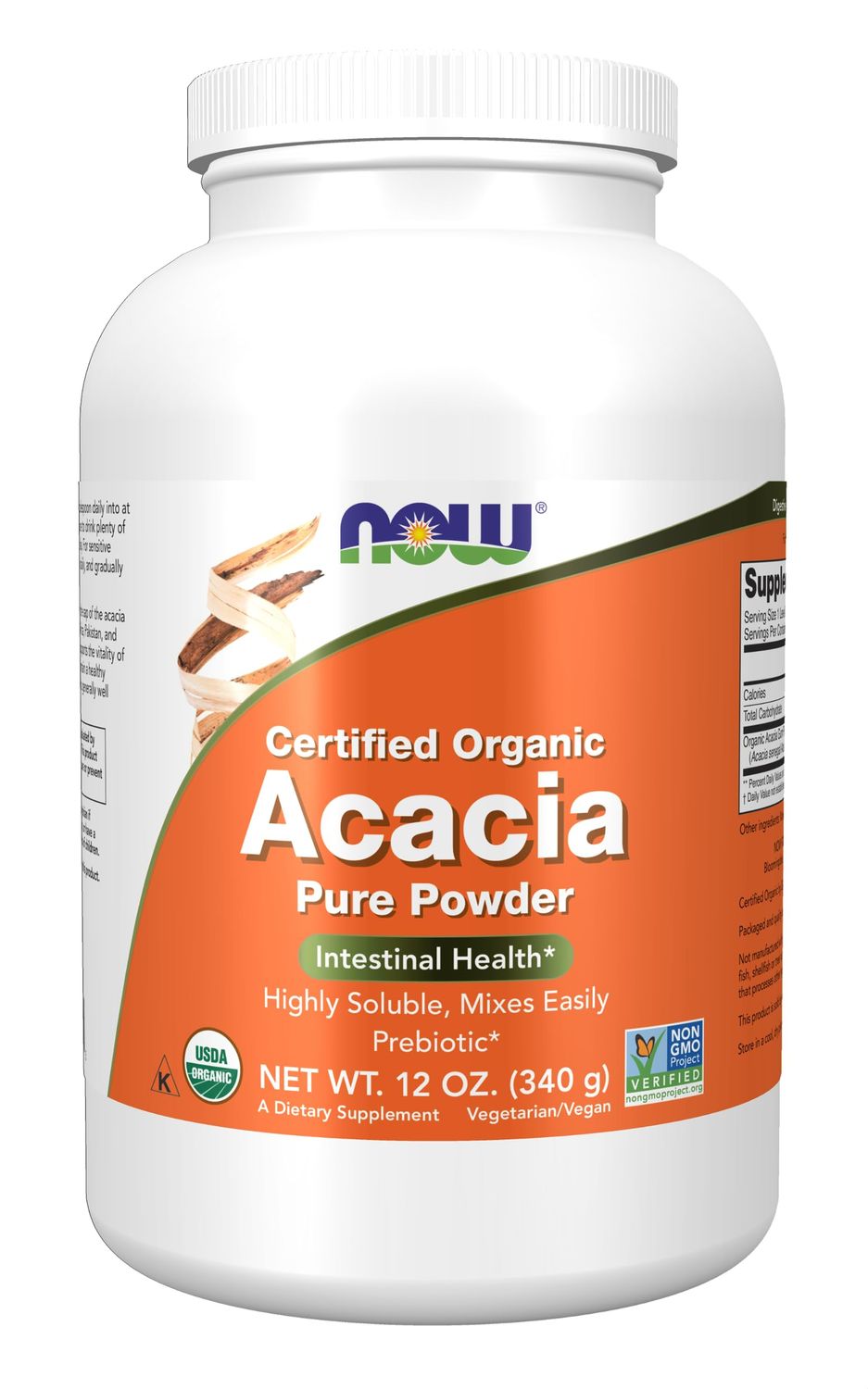 NOW Foods Supplements, Acacia Pure Powder, Certified Organic, Highly Soluble, Mixes Easily, Intestinal Health*, 12-Ounce