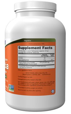 NOW Foods Supplements, Acacia Pure Powder, Certified Organic, Highly Soluble, Mixes Easily, Intestinal Health*, 12-Ounce