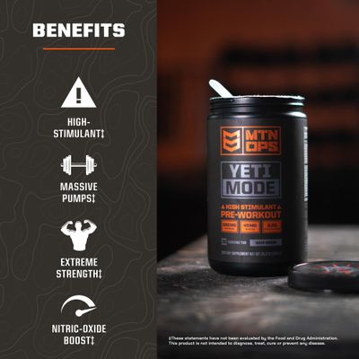 MTN OPS Yeti Mode Pre-Workout Powder - Explosive High-Stimulant with 300mg Caffeine, Creatine Monohydrate, Beta-Alanine, and 45mg Niacin - Pink Lemonade Flavor in 30 Serving Tub