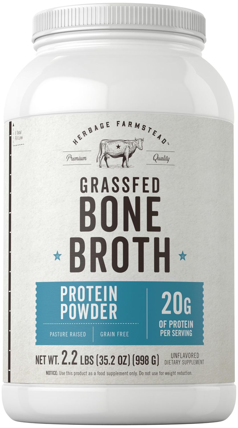 Carlyle Grass Fed Bone Broth Protein Powder | 35.2 oz (2.2lb) | Unflavored | 20g Protein | Pasture Raised, Grain Free Supplement | Non-GMO &amp; Gluten Free | by Herbage Farmstead