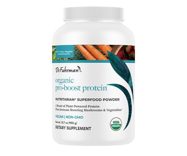 Dr. Fuhrman Pro-Boost Superfood Powder, Certified Organic, with Pea and Hemp Protein, Flax and Chia Seeds, 10 Mushroom Extracts, Vanilla Flavor, 60 Servings, Vegan