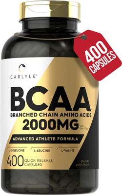 Carlyle BCAA Amino Acids Capsules | 2000mg | 400 BCAA Capsules | Non-GMO, Gluten Free Branch Chain Amino Acids Supplements