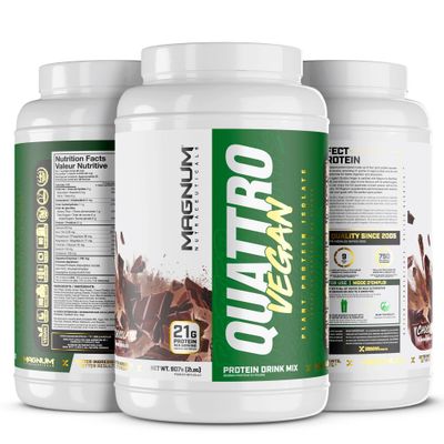 Magnum Nutraceuticals Quattro Vegan Protein Powder, Chocolate 2lb - Premium Plant-Based Protein Powder Isolate for Muscle Growth &amp; Recovery