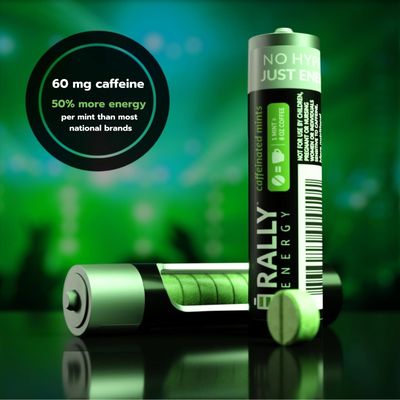 Rally Caffeine Mints, 60milligram Caffeine, Instant Energy, Fresh Breath Caffeinated Mints, 0 Sugar, Natural Peppermint, Cinnamon, Wintergreen Variety Pack (3 Packs, 30 Mints)