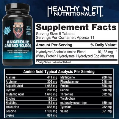 Healthy 'N Fit - Anabolic Amino 10,000 -Amino Acid Tablets (180)- Hydrolyzed Egg &amp; Whey Source- FAST Absorbing