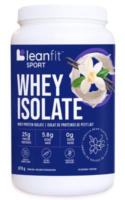 LEANFIT Sport Grass-Fed 100% WHEY Isolate Protein Powder, Natural Vanilla, Gluten Free, Keto-Friendly, Zero Sugar, Low Carb, 25g Protein, 29 Servings, 870g Tub