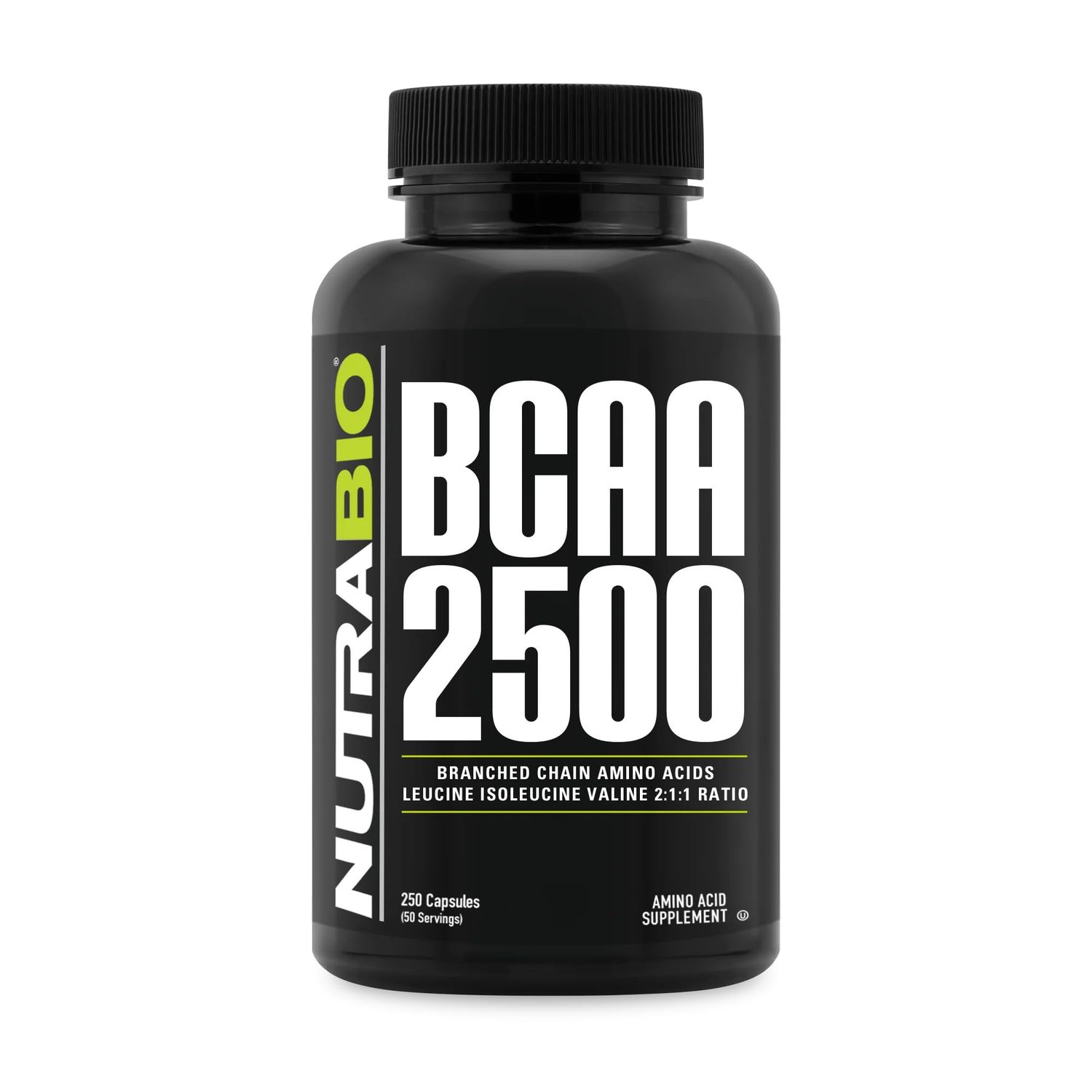 NutraBio - BCAA 2500 - Branched Chain Amino Acids - Support New Muscle Growth and Prevent Muscle Breakdown - 250 Capsules