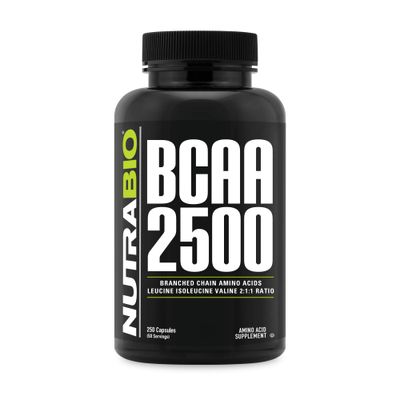 NutraBio - BCAA 2500 - Branched Chain Amino Acids - Support New Muscle Growth and Prevent Muscle Breakdown - 250 Capsules