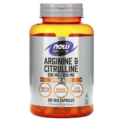 Now Foods Arginine 500mg with Citrulline 250 mg-120 Capsules